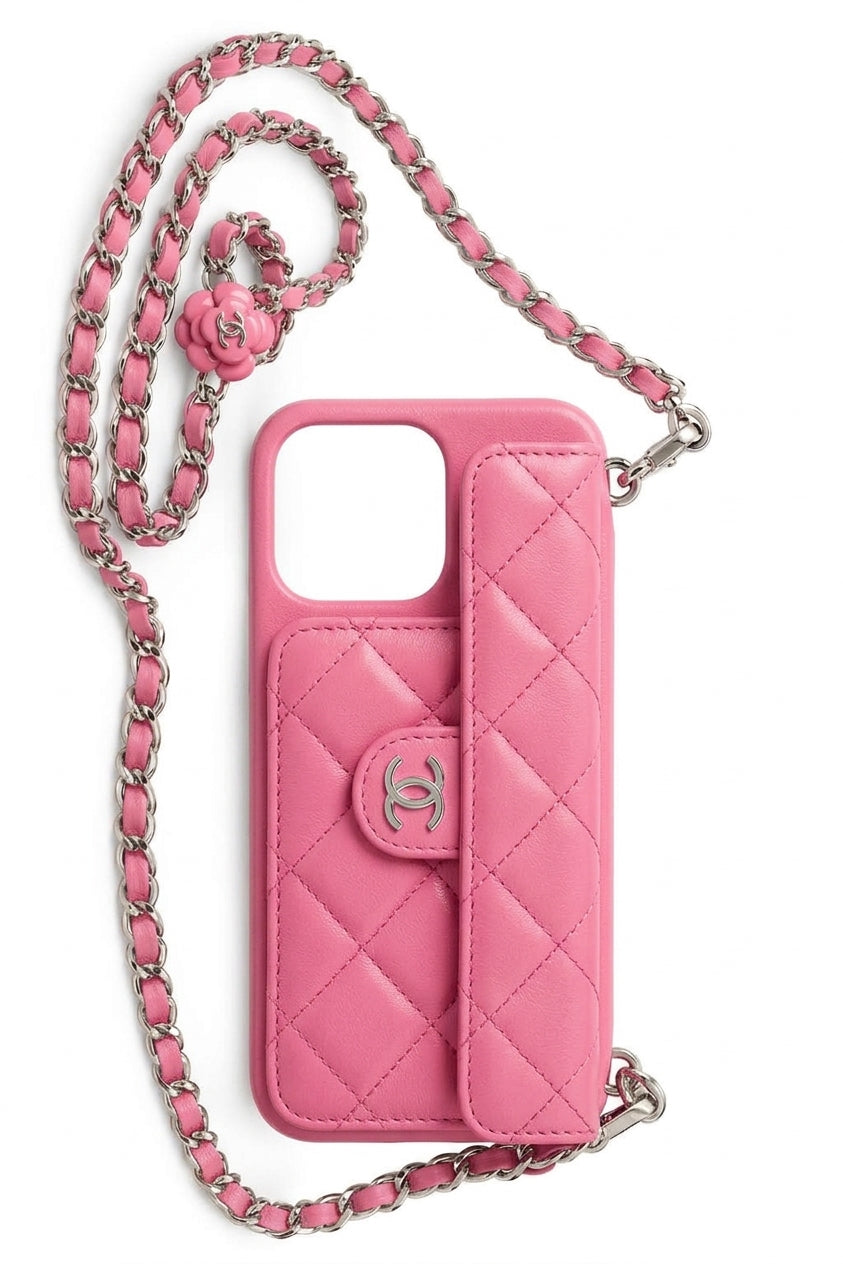 Coque iPhone Sac Matelassé Rose avec Chaîne