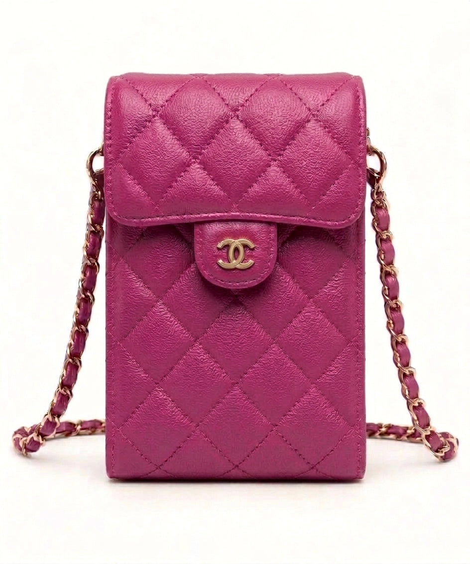 Mini Sac Porte-Téléphone Matelassé Rose – Chaîne Dorée