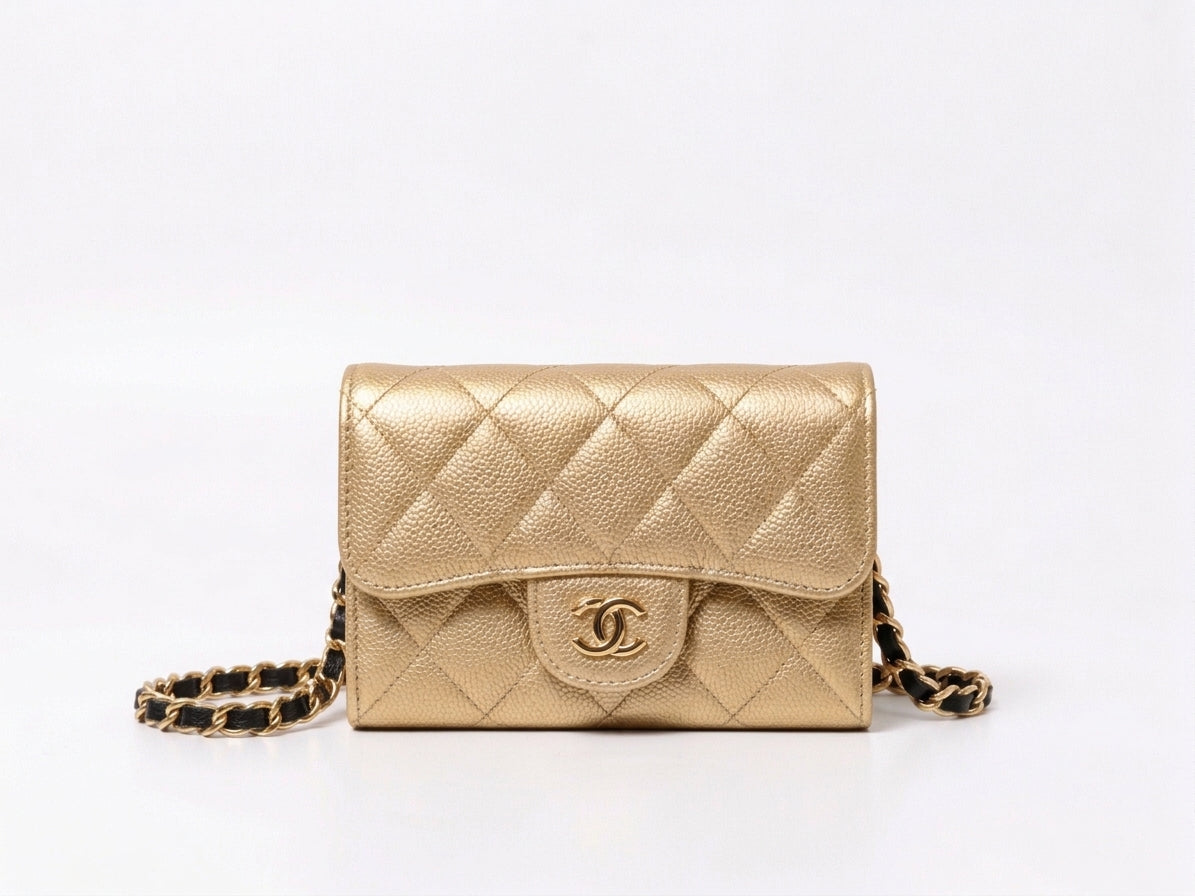 Mini Sac Bandoulière Matelassé Or – Chaîne Bijou