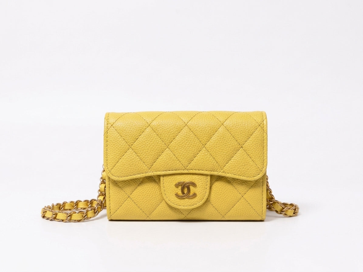 Mini Sac Bandoulière Matelassé Jaune – Chaîne Bijou