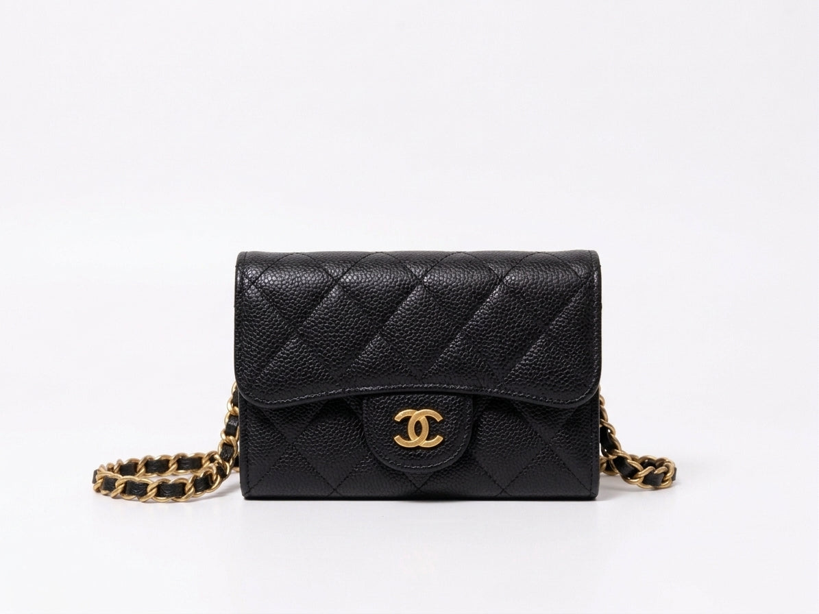 Mini Sac Bandoulière Matelassé Noir – Chaîne Bijou