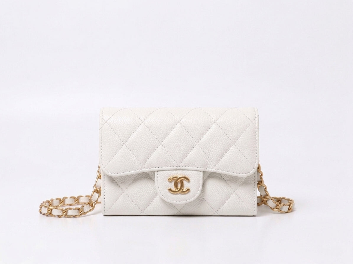 Mini Sac Bandoulière Matelassé Blanc – Chaîne Bijou