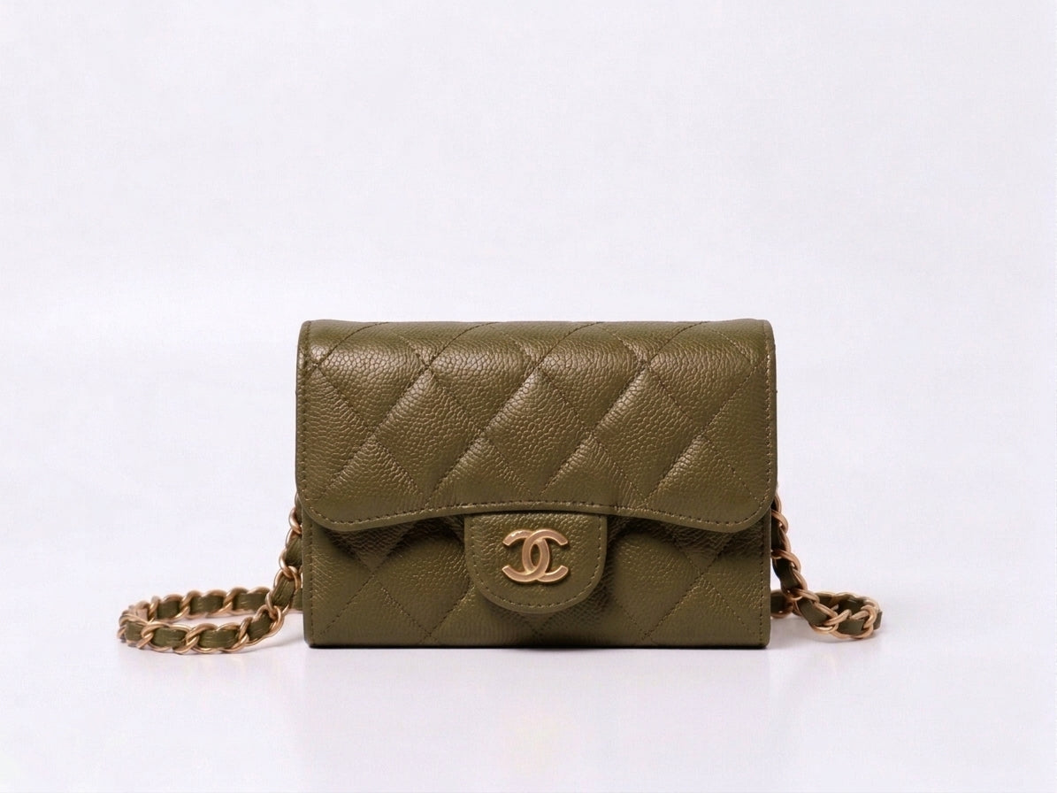 Mini Sac Bandoulière Matelassé Vert – Chaîne Bijou