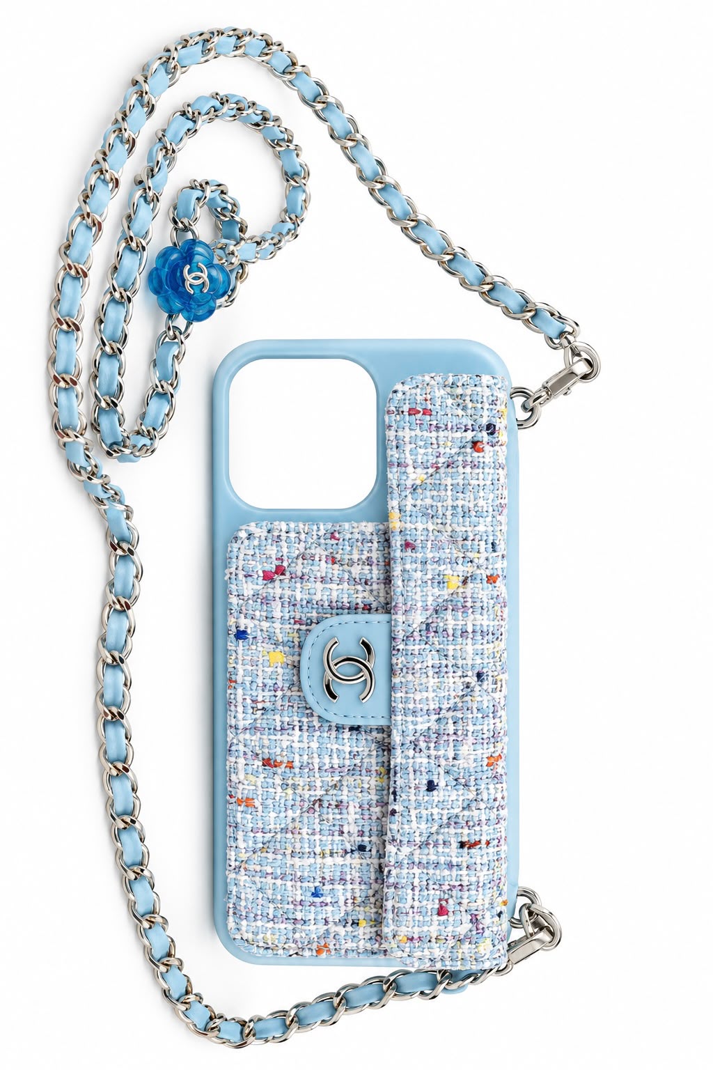 Coque iPhone Sac Matelassé Bleu avec Chaîne